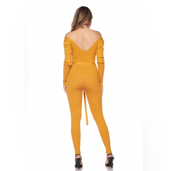 Ribbed Knit Jumpsuit in Mustard - Picture 3 of 9